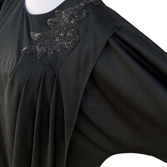 Vintage Edith Flagg California Black Dress Bead Shoulder Embellishment No Sz Tag - Picture 3 of 8